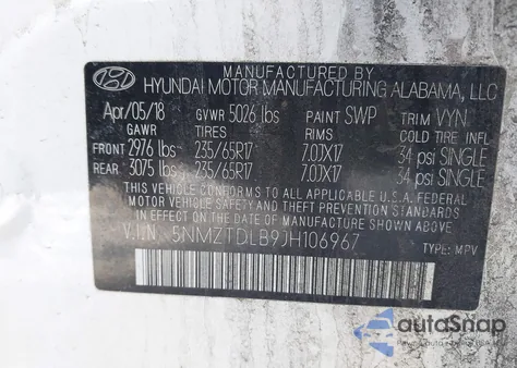 2018 Hyundai Santa Fe Sport 2.4L из США, поврежденный, VIN 5NMZTDLB9JH106967